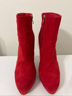 Shoe Dazzle Red Suede Pointed Toe Ankle Boots